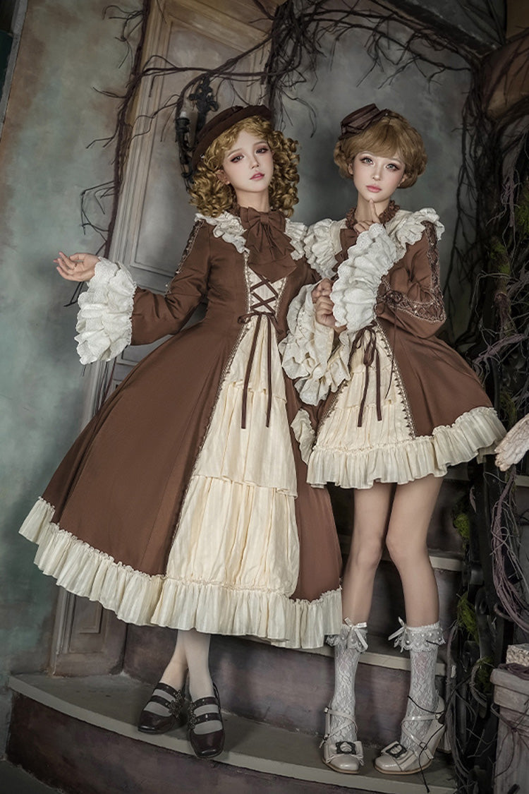 Sweet Lolita Dress Set with Trumpet Sleeves and Bowknot Lace-Up