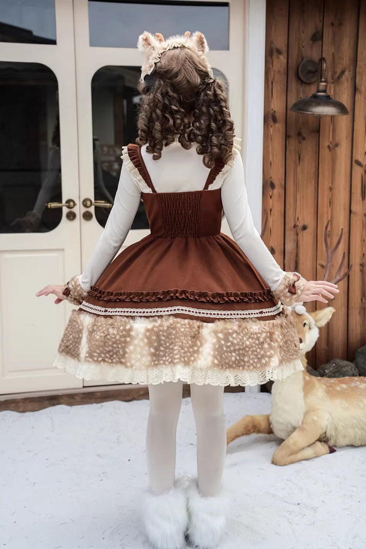 Chocolate Ruffled Bow Plush JSK - Hazelnut Moose