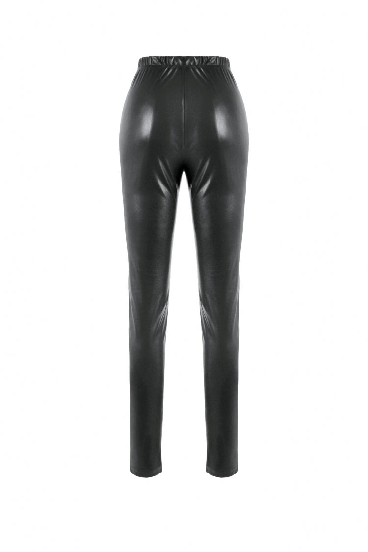 Women's Gothic Punk Pants with Sheer Mesh, PU and Cross Lace-Up Design