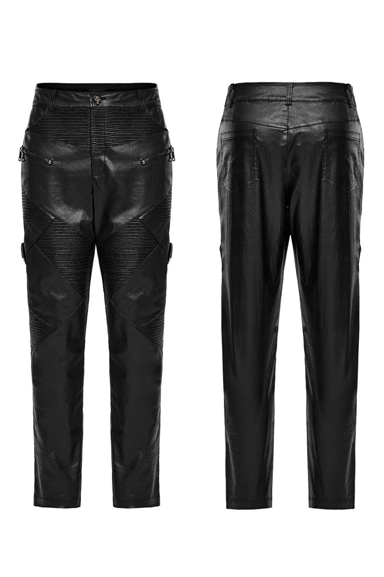 Men's Punk Faux Leather Trousers with Zippers - Noir