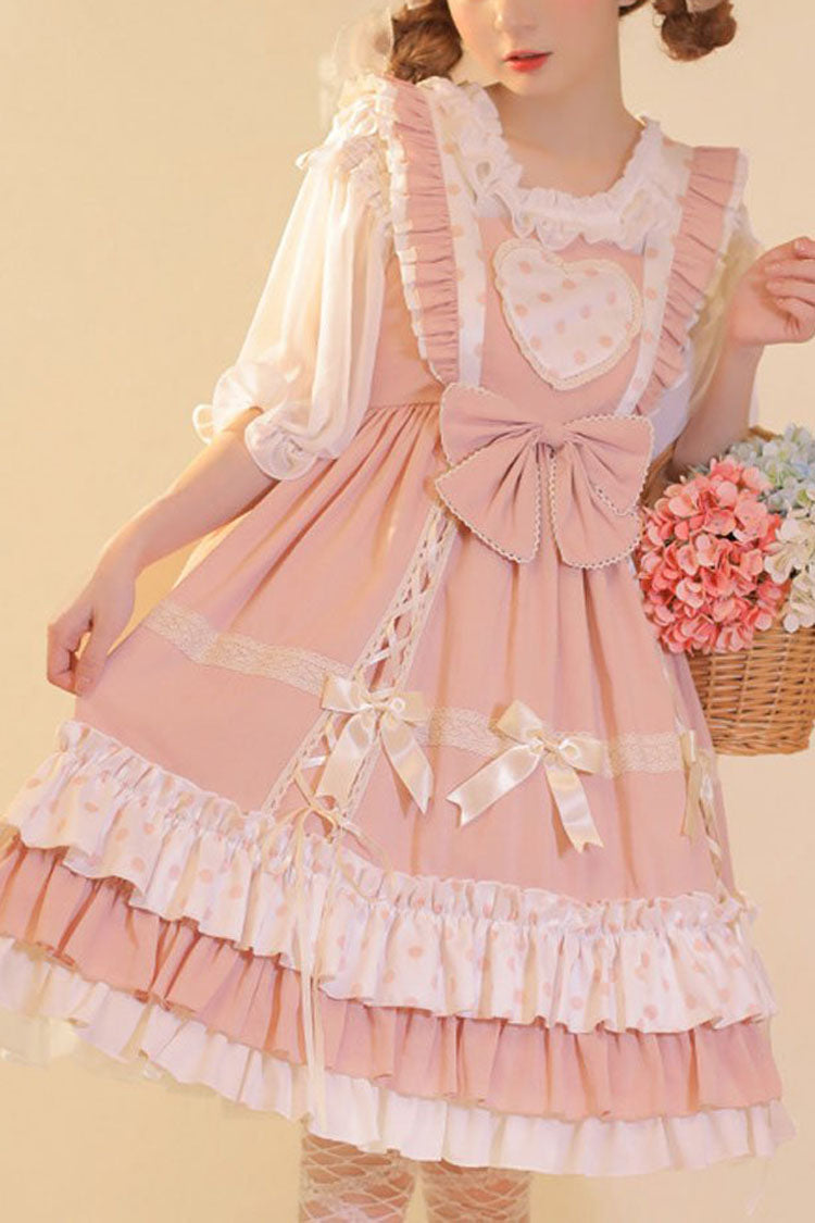 Affection Plaid Polka Dot Big Bow Sweet Lolita Dungaree Dress