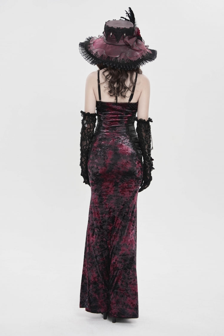 Crimson & Noir Halter Neck Printed Hanayome Lace-Up Fitted Pleated Gothic JSK Dress