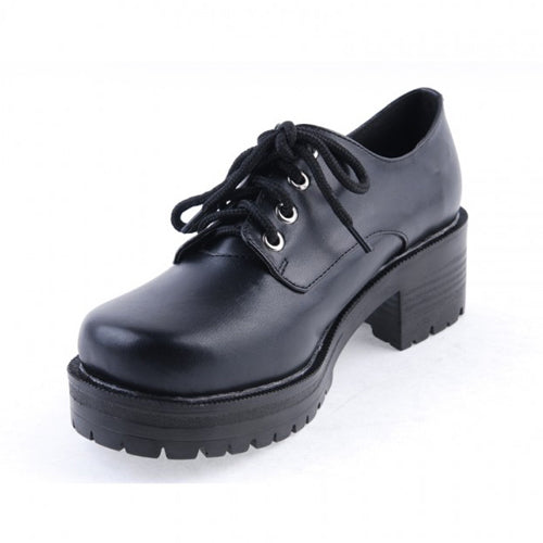 Lolita Platform Shoes with Round Toe and Military Design