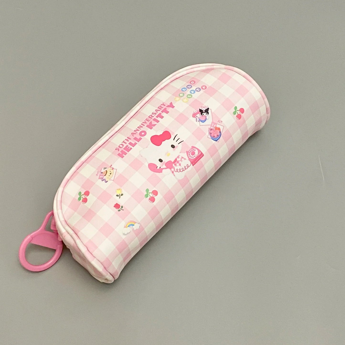 Kitty Plaid Pencil Case with Oversized Zipper