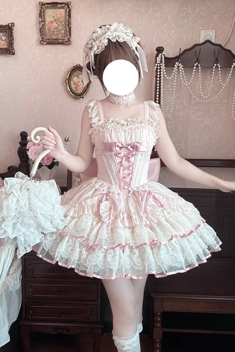 Bale Bebe Sleeveless Triple-Layered Ruffled Bow Lace-Up, Sweet Ballet Lolita Dress