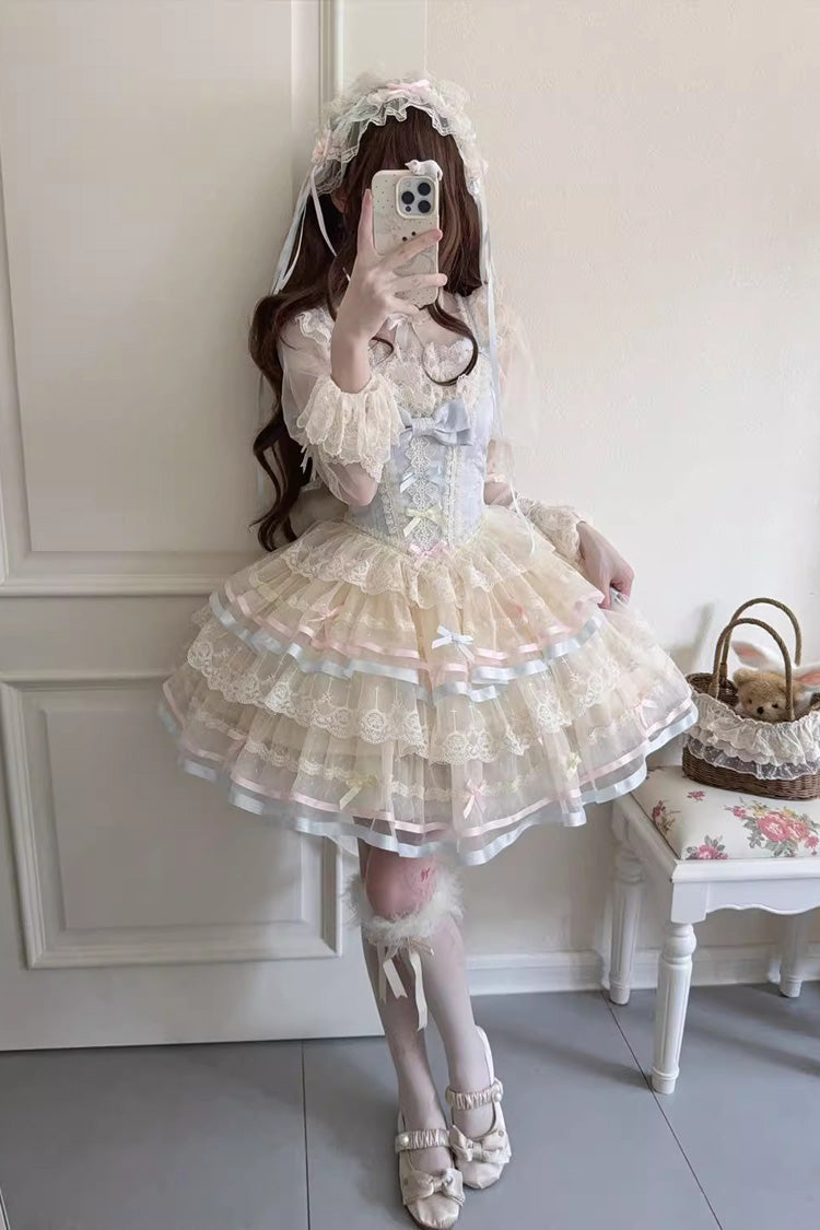 Triple-Layered Ruffled Bow Lace Balletcore JSK - Butterfly Heart Ballet