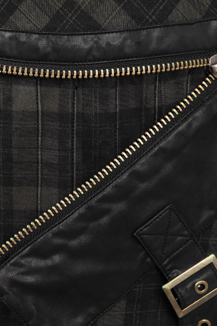 Tartan-Print Ruffle Steampunk Kilt for Men
