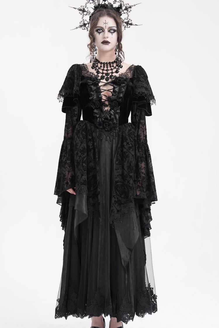 Women's Gothic Dress with Crochet Hanayome Lace and Long Sleeves