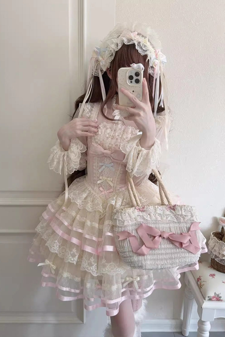 Butterfly Heart Ballet Triple-Layer Ruffle Bow Lace Ballet Lolita JSK