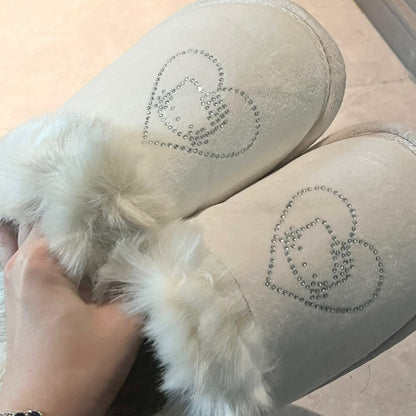 Chaussons mignons en forme de chat blanc et diamant KI663