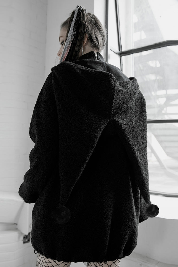 Women's Punk Coat with Clown Hooded Bunny Doll Backpack