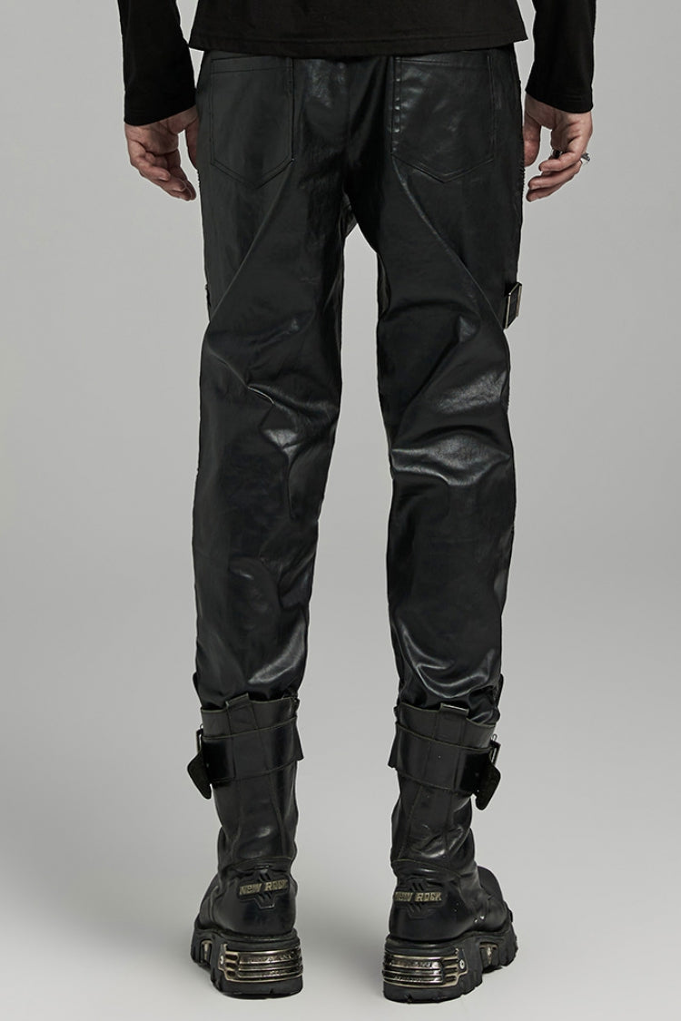 Men's Punk Faux Leather Trousers with Zippers - Noir