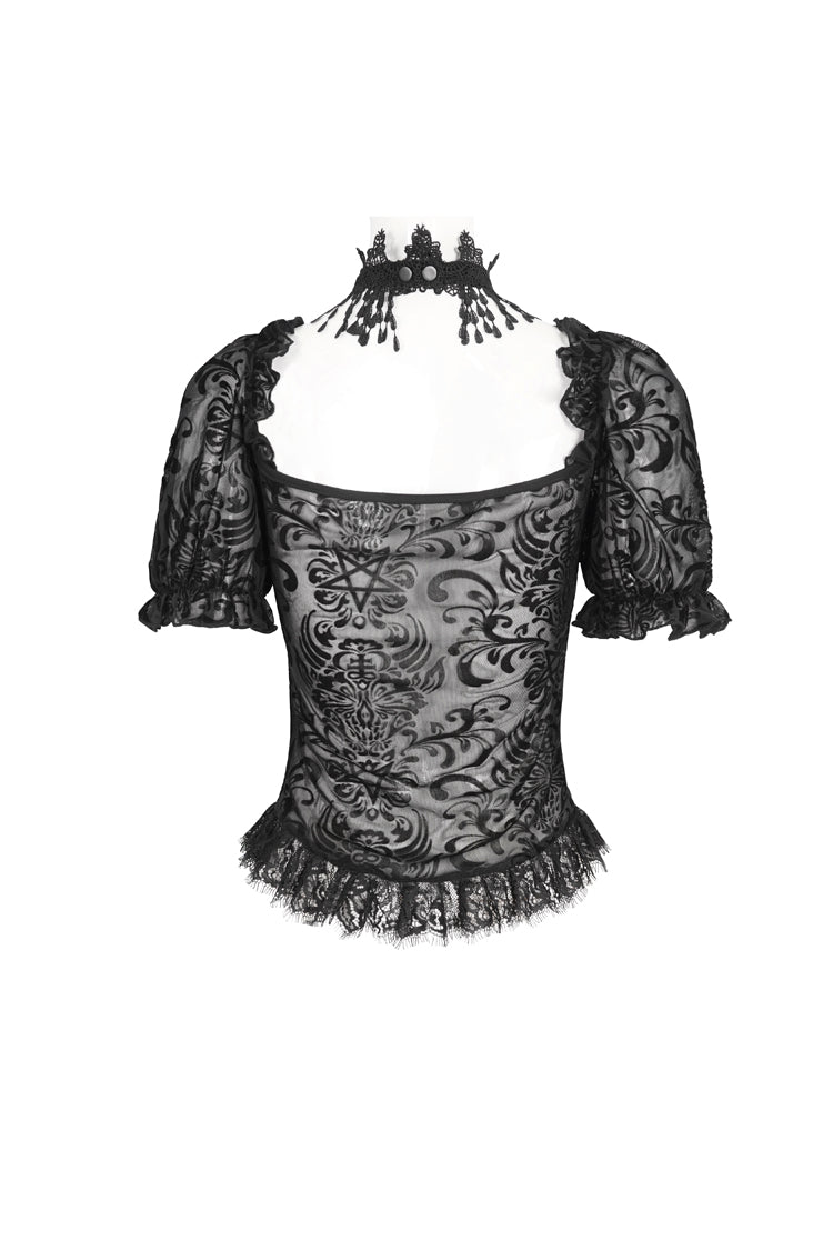 Gothic Blouse with Lace and Sheer Panels
