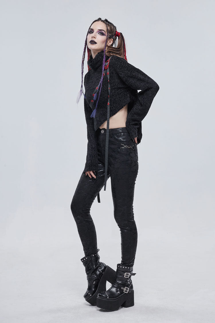 Studded Turtleneck Punk Sweater with Grommets