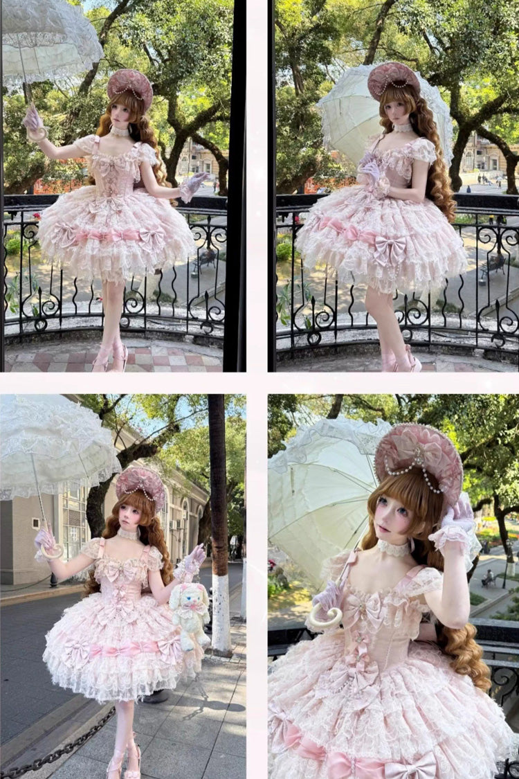 Cloudborne Snowfeather Sleeveless Multi-Layer Hanayome Bow Pearl Gothic Lolita JSK