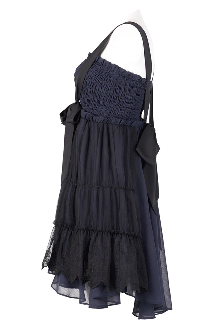 Azure Strap Big Bow Streamer Lace Suspender Gothic Dress for Women