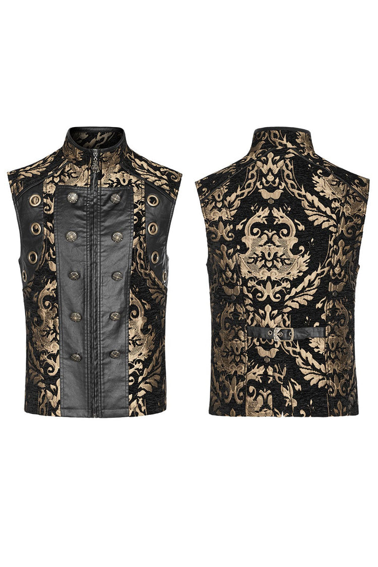 Gothic Men's Vest with Jacquard Print and Metal Ring Accents - Two Hues