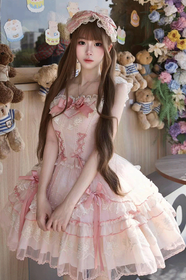 Candy House Sleeveless Ruffle Bow Lace-Up Lolita JSK