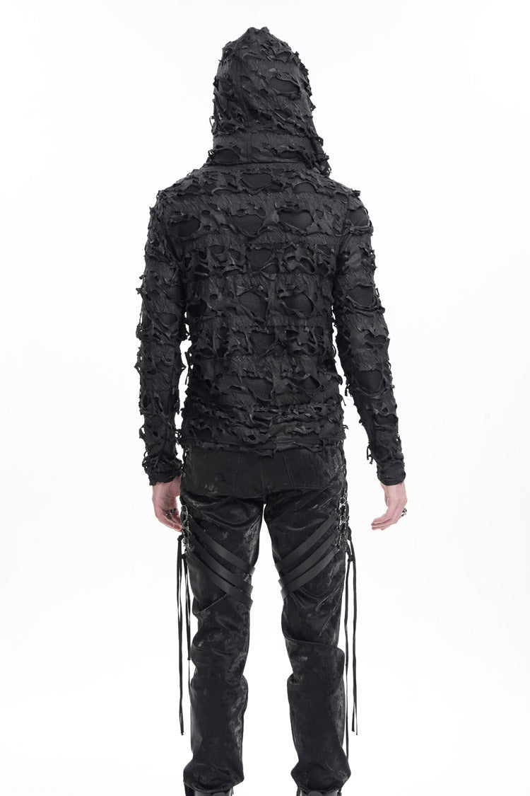 Gothic Hooded Coat with Studs and Lace-Up Front