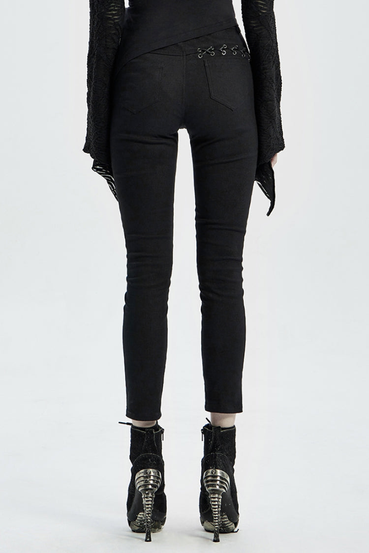 Steampunk Laced Skinny Denim Trousers with Drawstring Accents