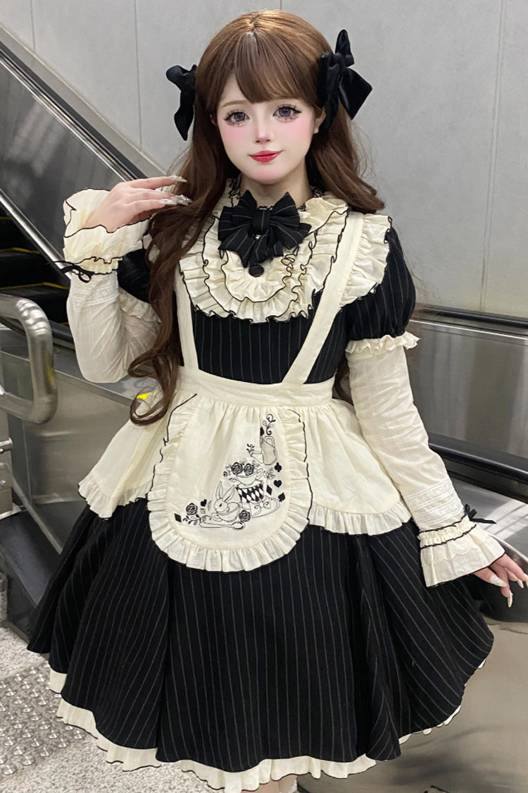 Striped Maid-Style Lolita Dress with Ruffled Sleeves