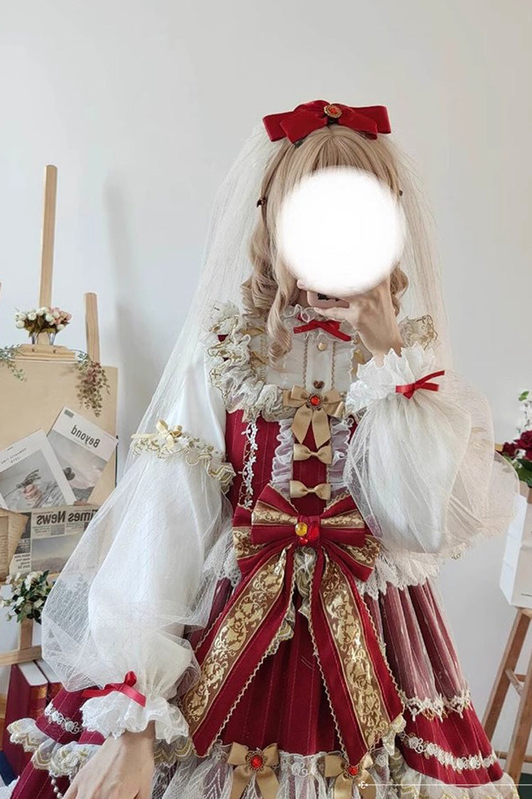 Burgundy Hanayome Bow Princess Ruffle Sweet Lolita JSK