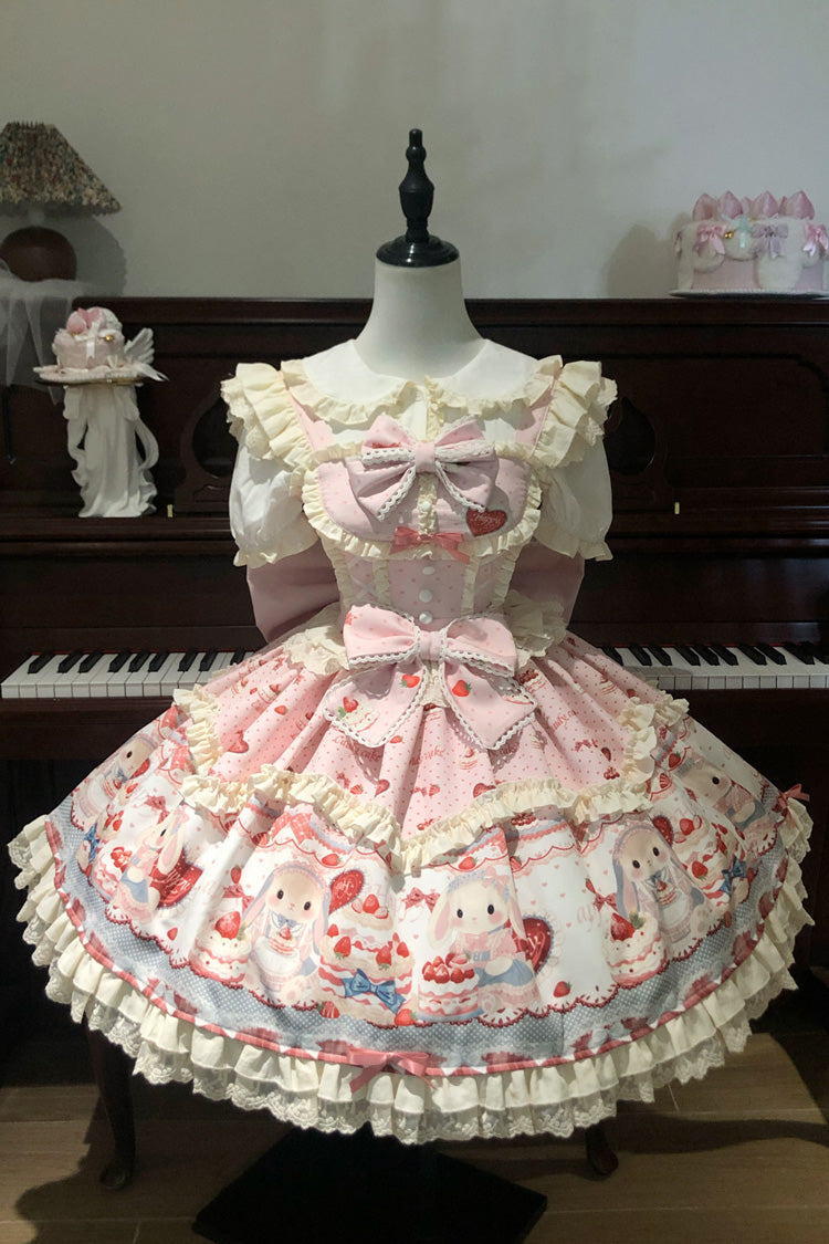 Rosy Bunny Celebration Sleeveless Layered Frilled Bow Lolita Jumper