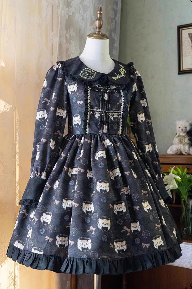 Sweet Lolita Plus-Size Dress with Bowknot and College Style, Long Sleeve