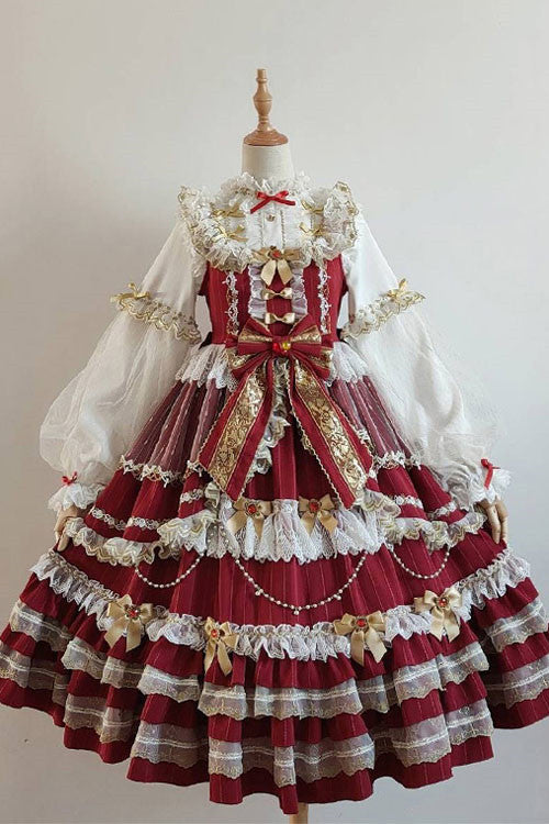 Burgundy Hanayome Bow Princess Ruffle Sweet Lolita JSK