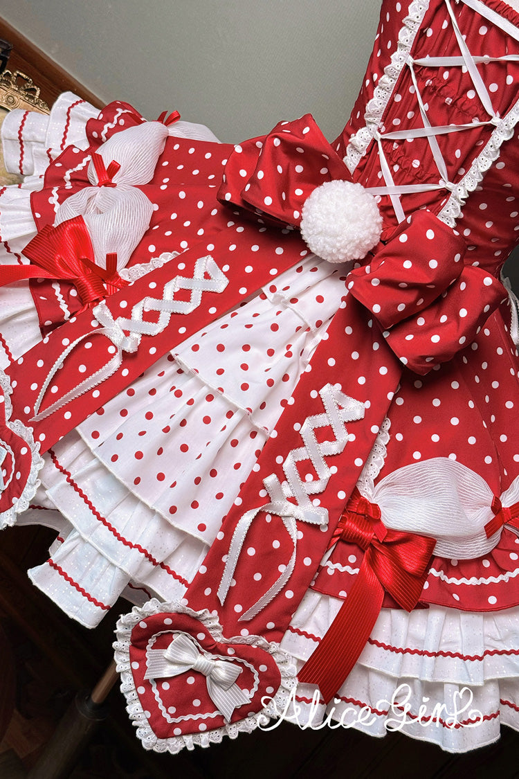 Wine Halterneck Polka-Dot Bow Lace-Up Sweet Lolita Frock