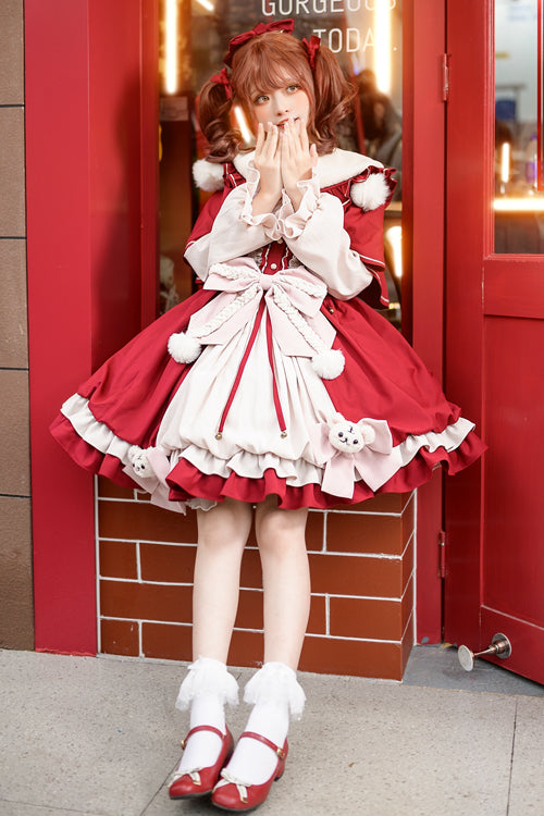 Scarlet Ruffle-Trimmed Peter Pan Collar Dress with Flared Sleeves