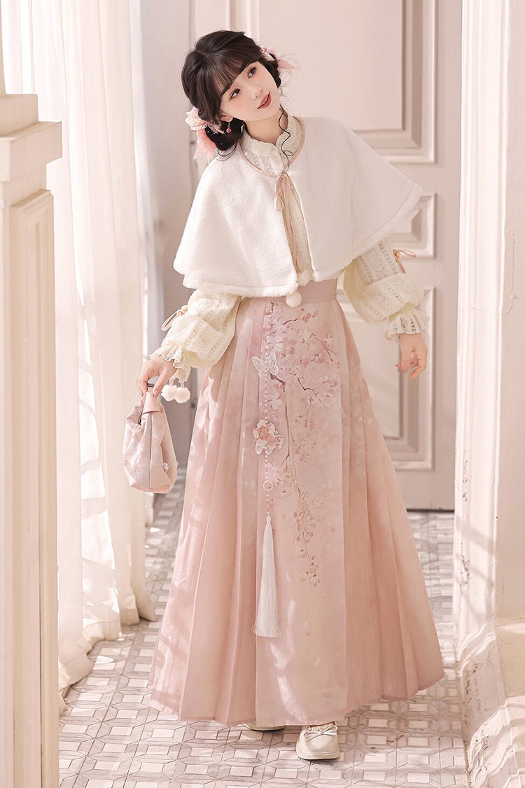Falling Cherry Blossoms High-Waist Jacquard Print Hanfu Dress Set