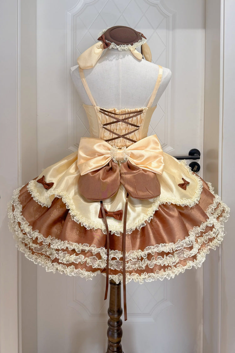 Chocolate Square Collar Polka Dot Ruffle Lace JSK - Jasmine Rain