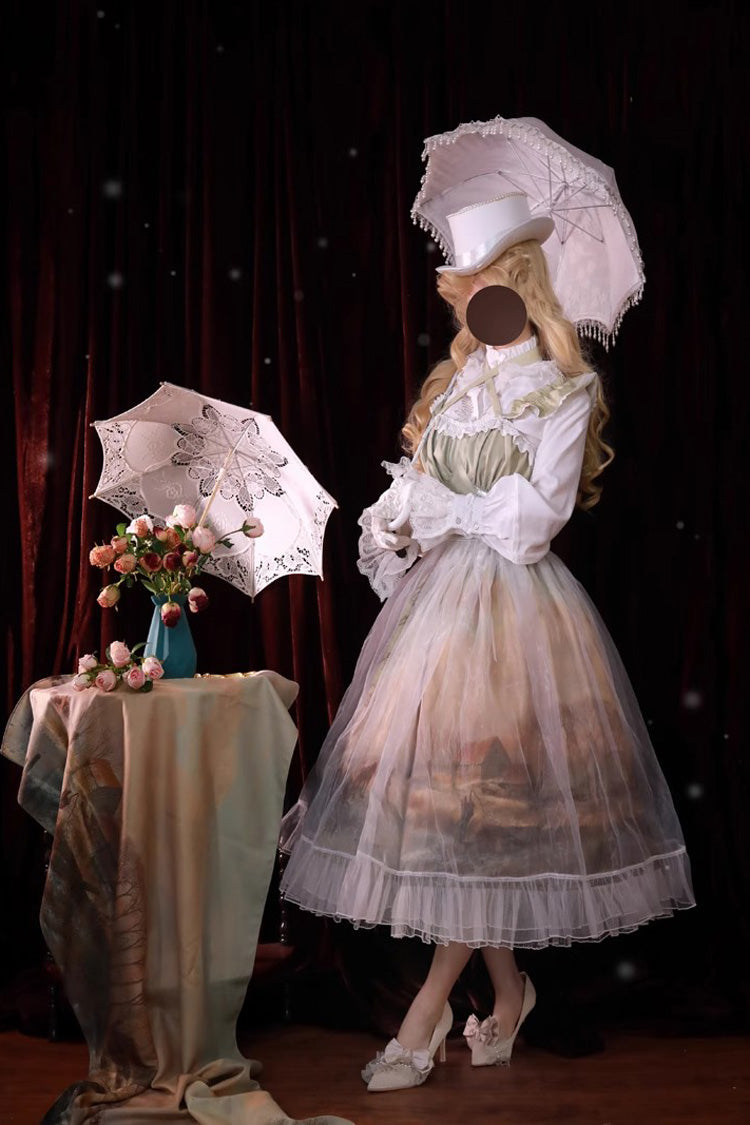 Elegant Princess Lolita JSK Dress with Off-Shoulder Ruffled Lace