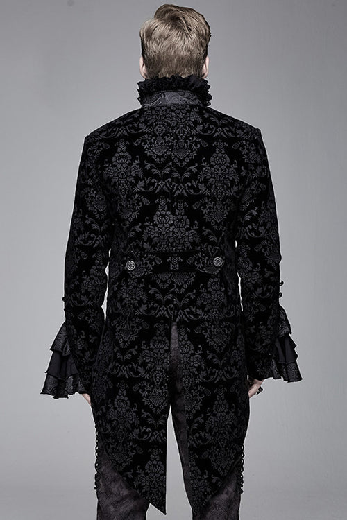 Gothic Men's Coat with Stand Collar and Court Pattern Design