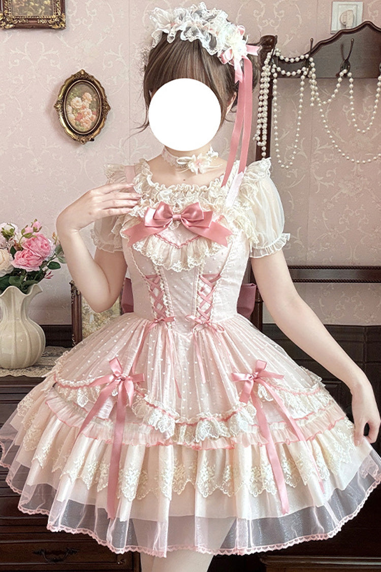 Candy House Sleeveless Ruffle Bow Lace-Up Lolita JSK