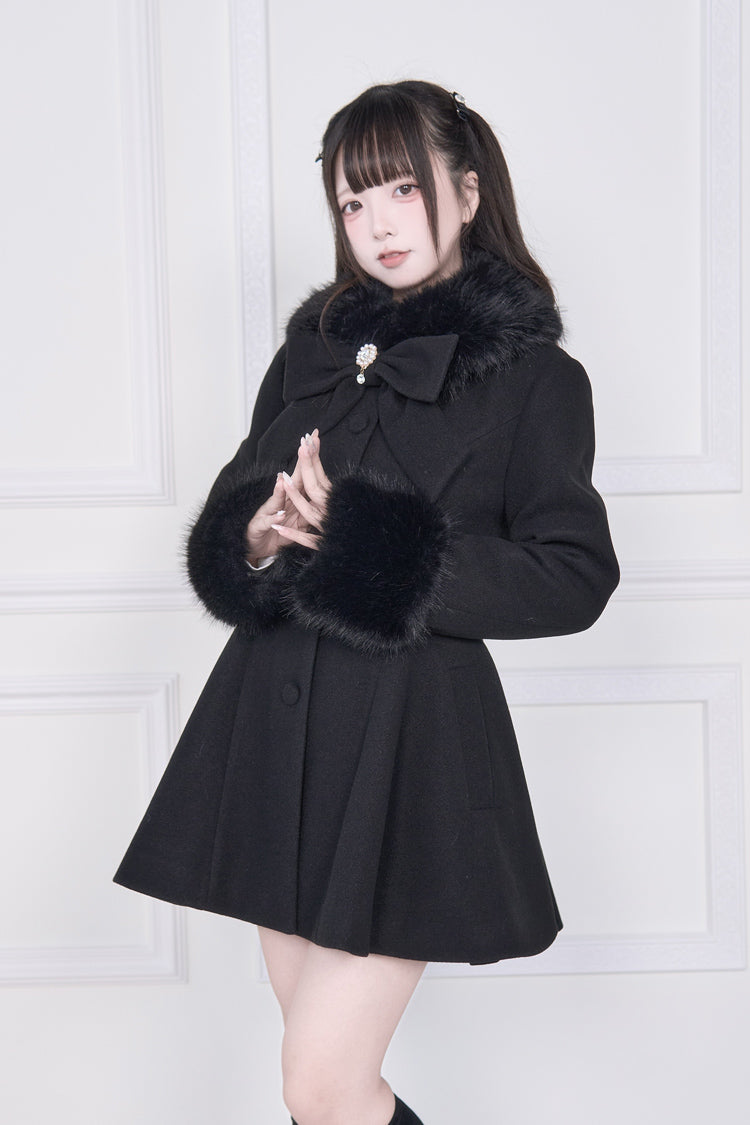 Sweet Lolita Coat with Bowknot and Plush Collar - Gothic Edge