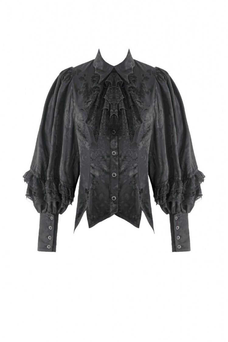 Rose Jacquard Bishop Sleeve Blouse with Tie - Gothic Edge