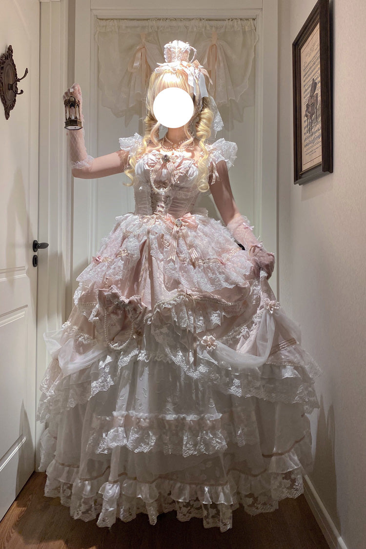 Anna's Ball Square Collar Hanayome Bow Lace JSK, Sweet Princess Ballet Ruffled