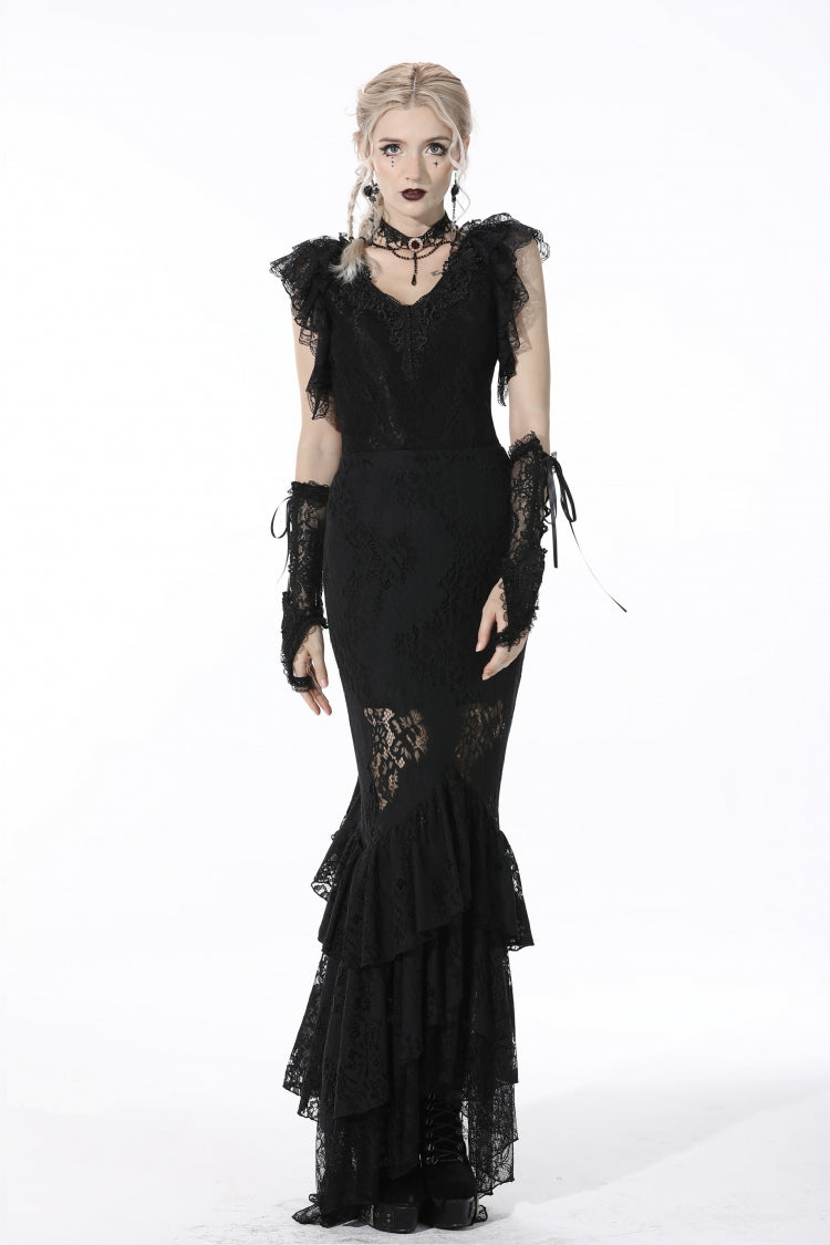 Midnight Lace-Trimmed Crop Top with Deep Plunge Neck