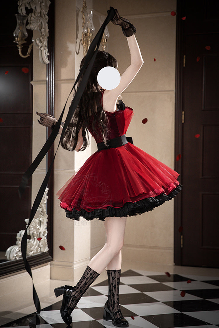 Burgundy Eternal Night Bouquet Sleeveless Ruffle Bow Sweet Princess Lolita Gown
