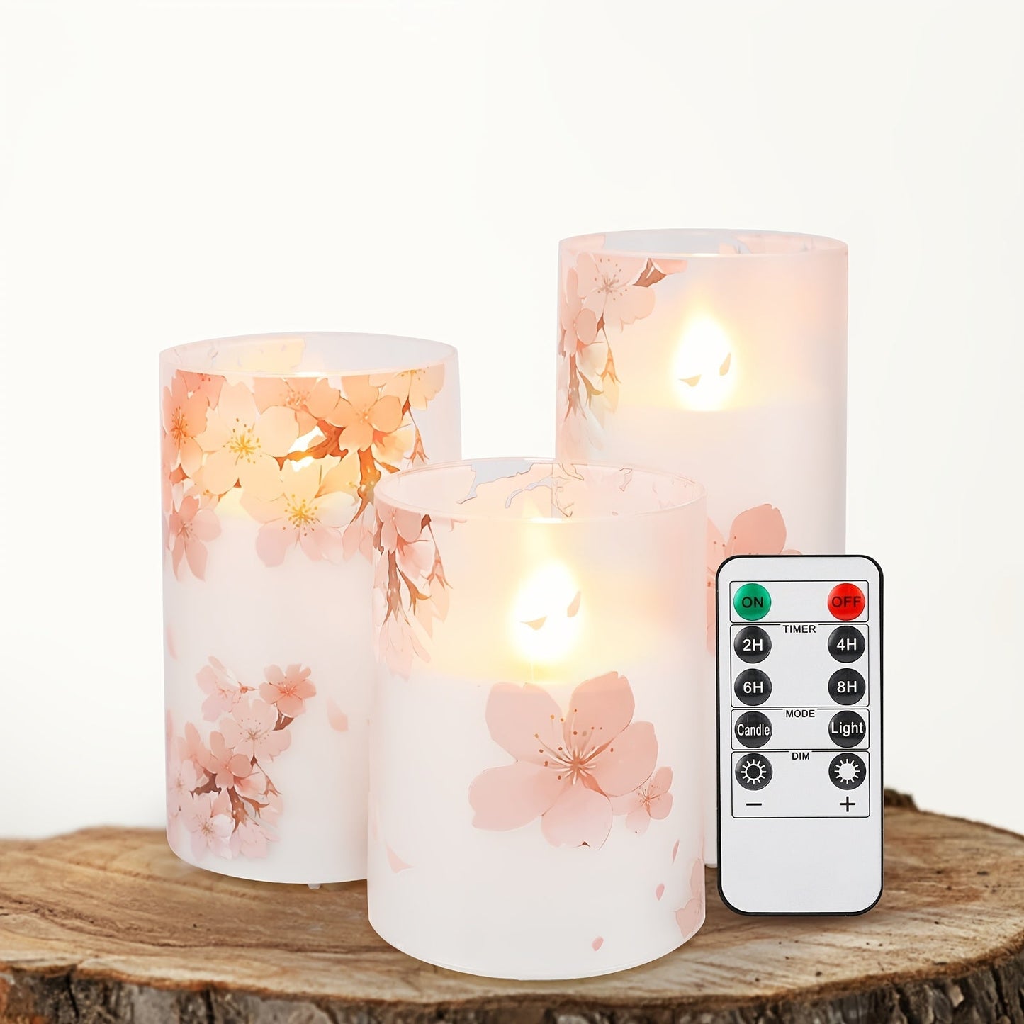 Kawaii 3-pack flameless sakura cherry blossom flower pillar candles