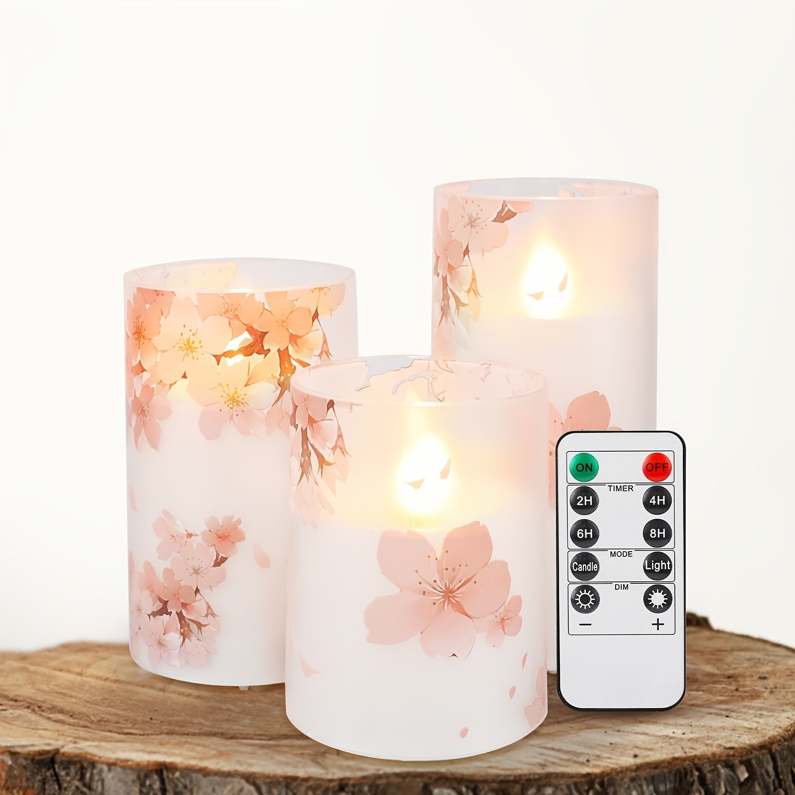 Kawaii 3-pack flameless sakura cherry blossom flower pillar candles
