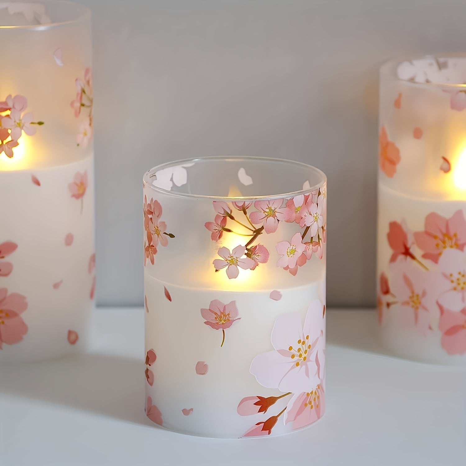 Kawaii 3-pack flameless sakura cherry blossom flower pillar candles