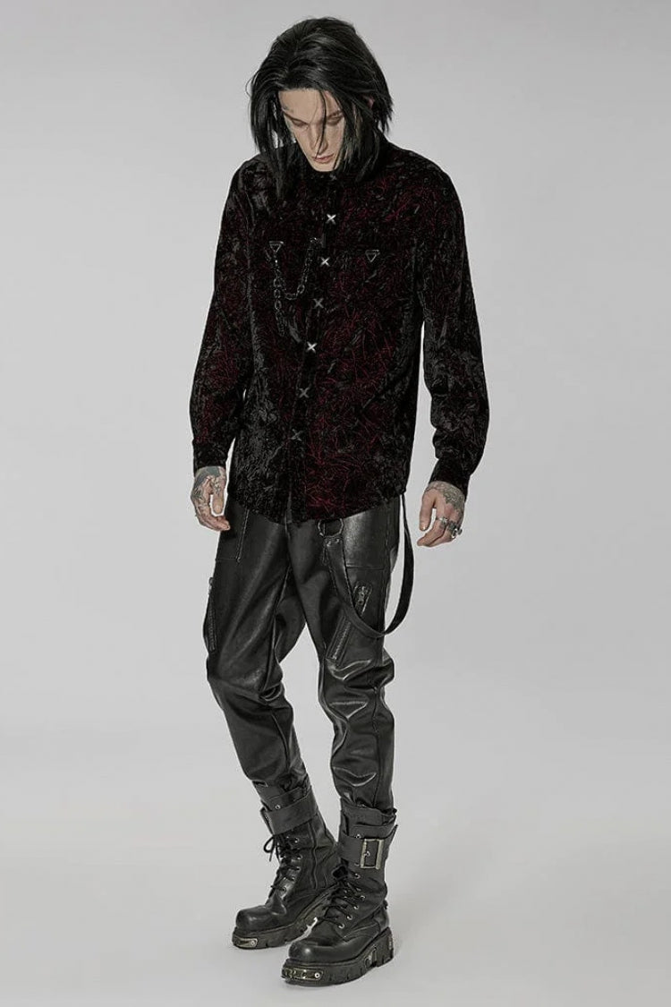 Steampunk Men's Blouse with Stand Collar and Detachable Chain - Two Variants