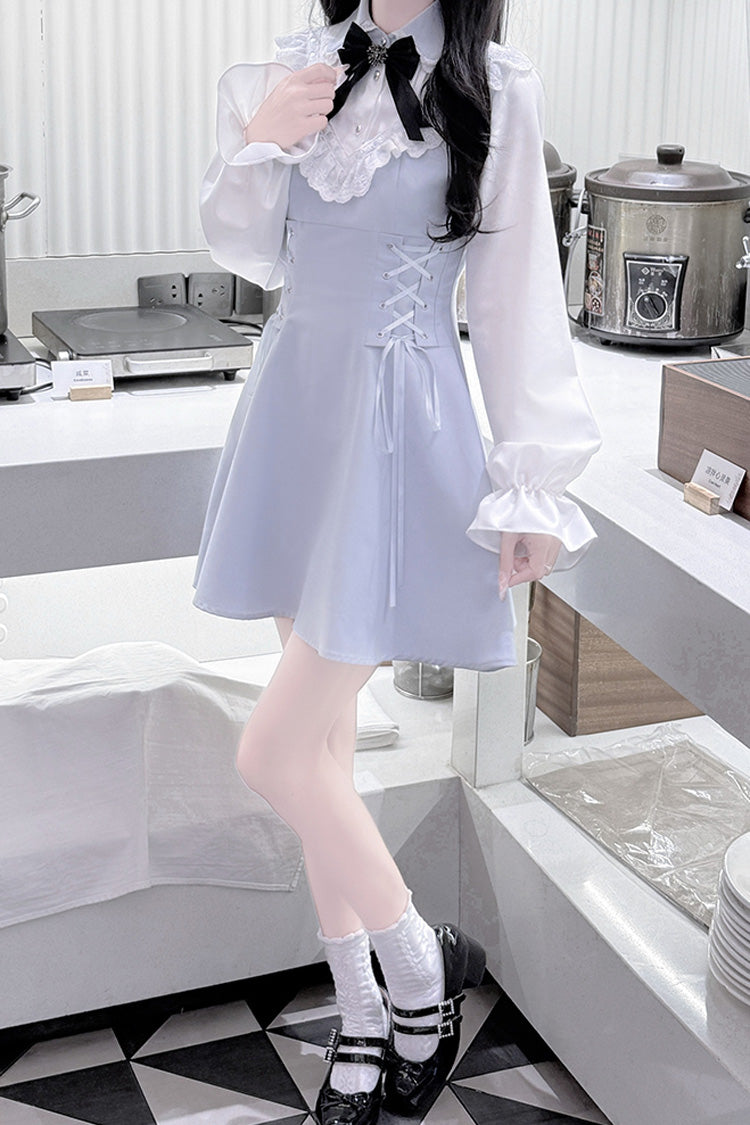 Bowknot Lace-Up Sweet Jirai Kei Dress with Long Sleeves