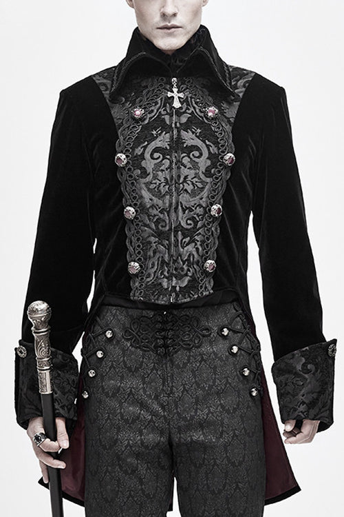 Men's Gothic Coat with Court Pattern, Velvet Lapel Collar