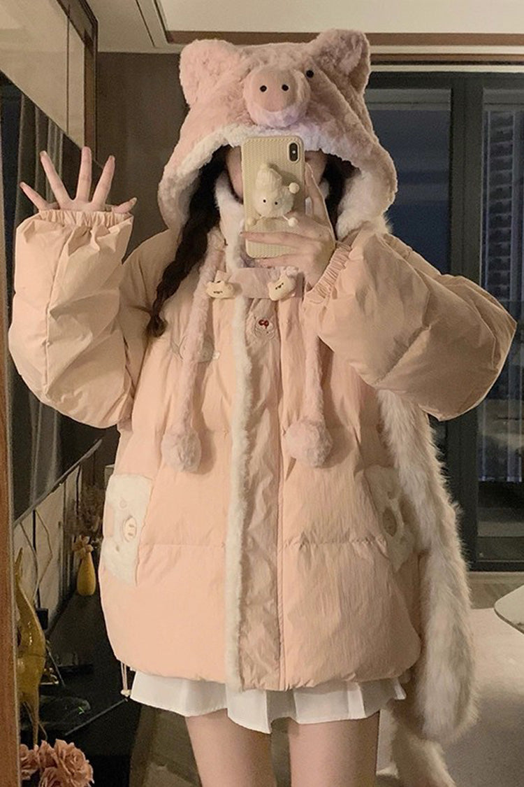 Pink Pig Motif Hooded Long-Sleeve Lolita Jacket