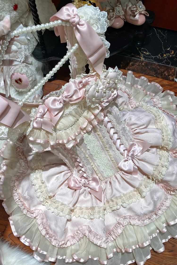 Azure Triple Ruffled Bow Lace-Up Slim Ballet Sweet Lolita Outfit