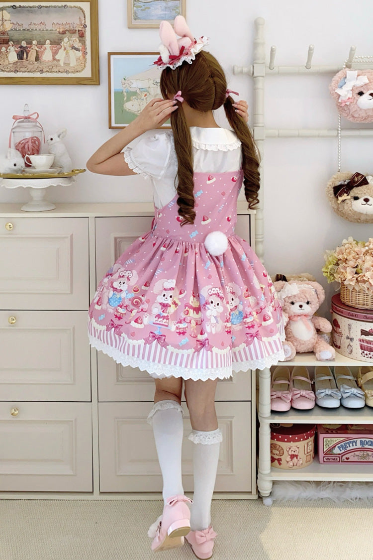 Rose Cupid Bunny Print Sleeveless Bow Princess Lolita Strappy Dress